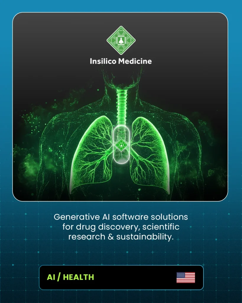 Insilico Medicine: generative AI software for drug discovery, scientific research and sustainability. AI / Health, United States.